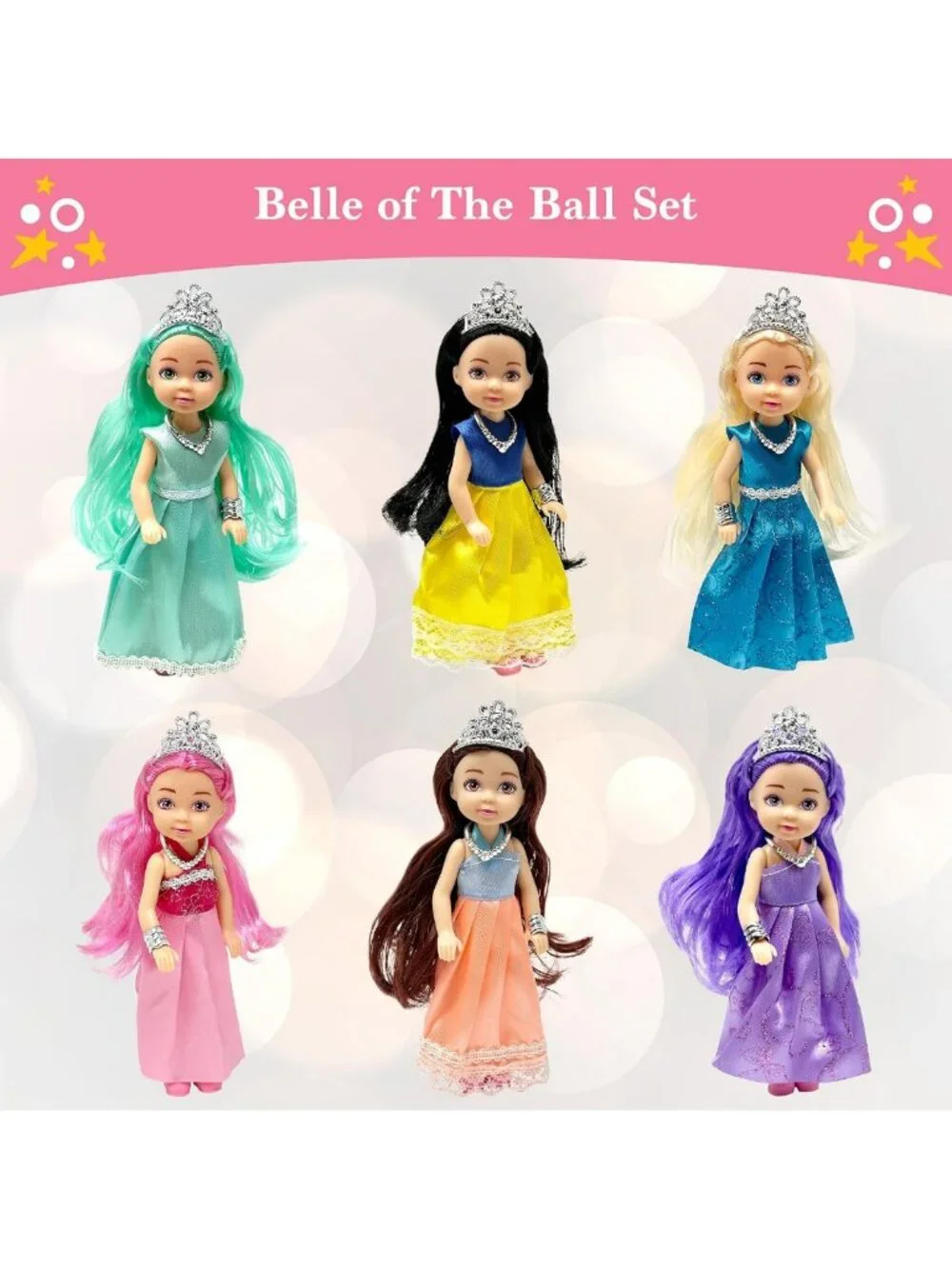 Mini Princess Doll Set for Girls - Adorable Dollhouse Figures with Tiaras